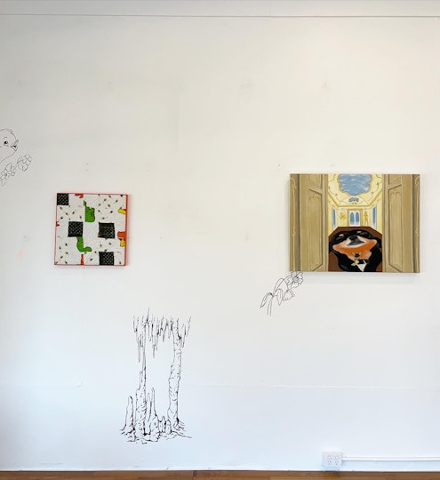 Flin Sharp Wool-gathering 2022 (installation view), acrylic on wall, dimensions variable