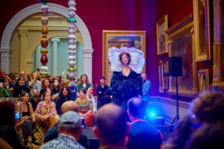 Micha Couell in Sidney McMahon's Eager and unashamed (performance still) at Queer Art After Hours, Art Gallery of New South Wales, Sydney, 2022, photo © Art Gallery of New South Wales, Diana Panucci