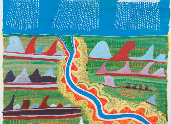 Ginger Riley Munduwalawala Nyamiyukanji, the river country 1997, Art Gallery of New South Wales © Estate of Ginger Riley. Courtesy of Alcaston Gallery, Melbourne