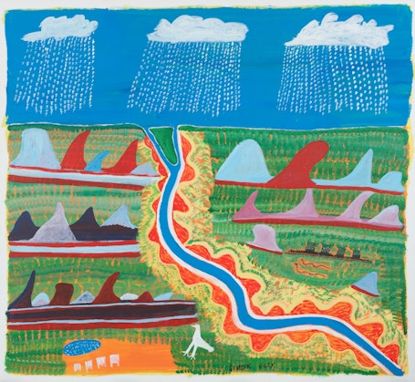 Ginger Riley Munduwalawala Nyamiyukanji ‘the river country’ 1997, Art Gallery of New South Wales © Estate of Ginger Riley. Courtesy of Alcaston Gallery, Melbourne