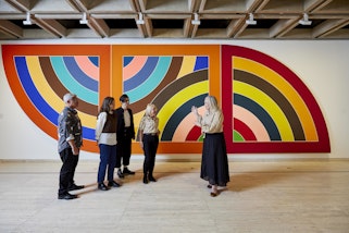 Installation view of the 20th-century galleries at the Art Gallery of New South Wales, featuring Frank Stella Khurasan Gate variation II 1970, Art Gallery of New South Wales, photo: James Horan