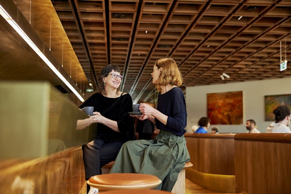 The Members Lounge at the Art Gallery, featuring Elisabeth Cummings Arkaroola landscape 2004, Art Gallery of New South Wales, photo: James Horan