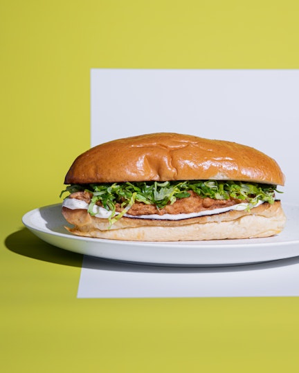 A sandwich roll on a plate