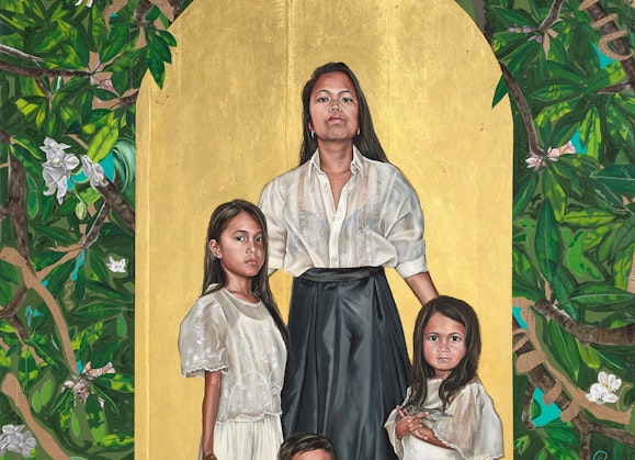 Archibald Prize 2023 finalist Marikit Santiago 'Hallowed Be Thy Name (collaboration with Maella Santiago, Santi Mateo Santiago and Sarita Santiago)'