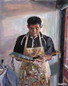 Archibald Prize 2023 finalist Daniel Kim 'Self-portrait, holding memories, my mentor Greg Warburton'