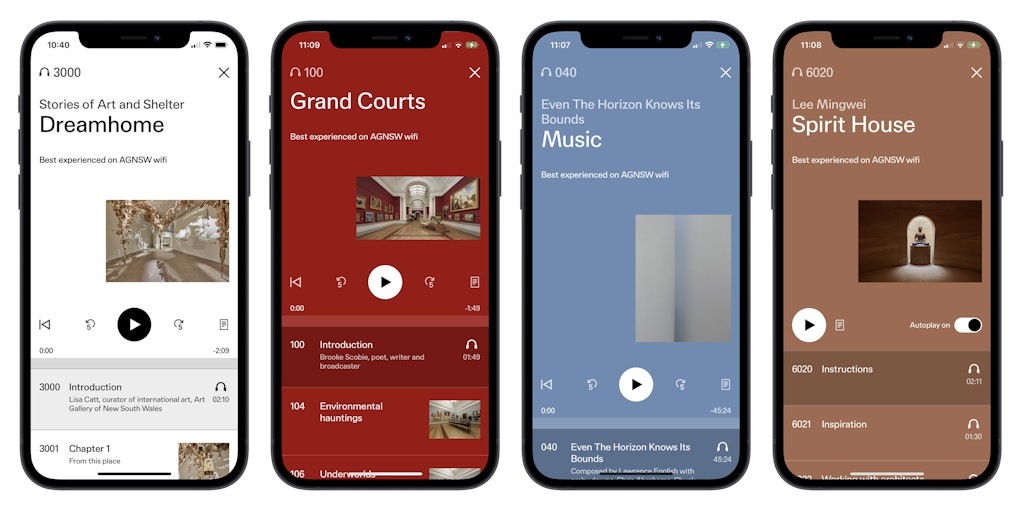 4 screens showing different playlists available via Dora