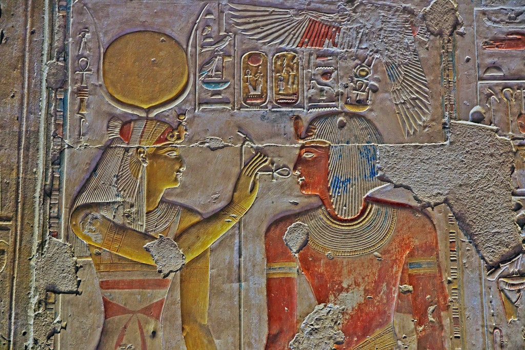 Ancient Egyptian hieroglyphs in Abydos, Egypt