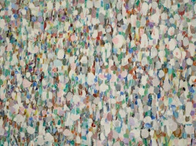 Abstract painting of short coloured brushtrokes