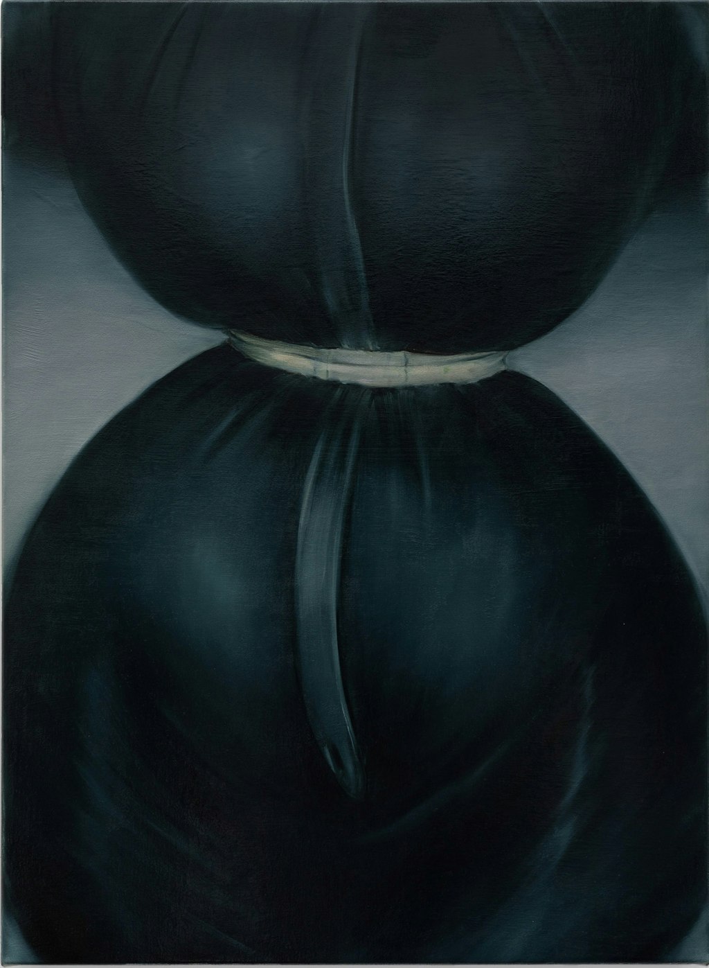 A voluptuous black-clad torso with a waist cinched by a thin white belt