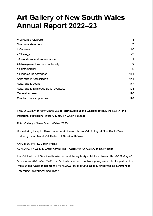 Art Gallery of NSW annual reports | Art Gallery of NSW