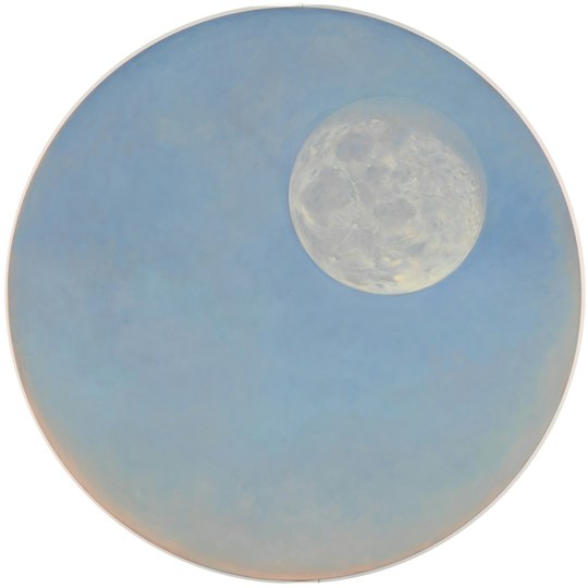 Blue circle with an almost full moon at top right