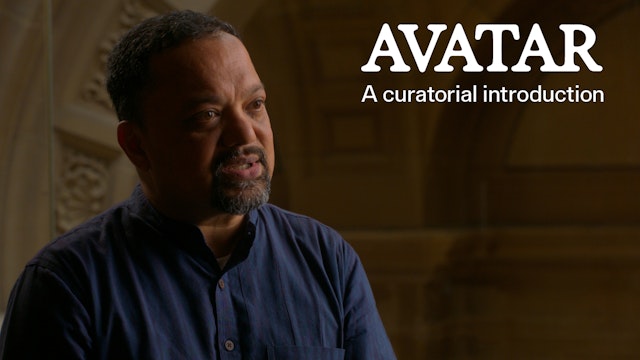 Close-up of a man, with the title 'Avatar: a curatorial introduction' above.