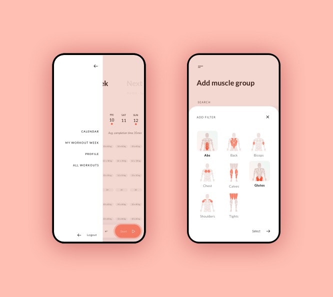 Gym app - menu views