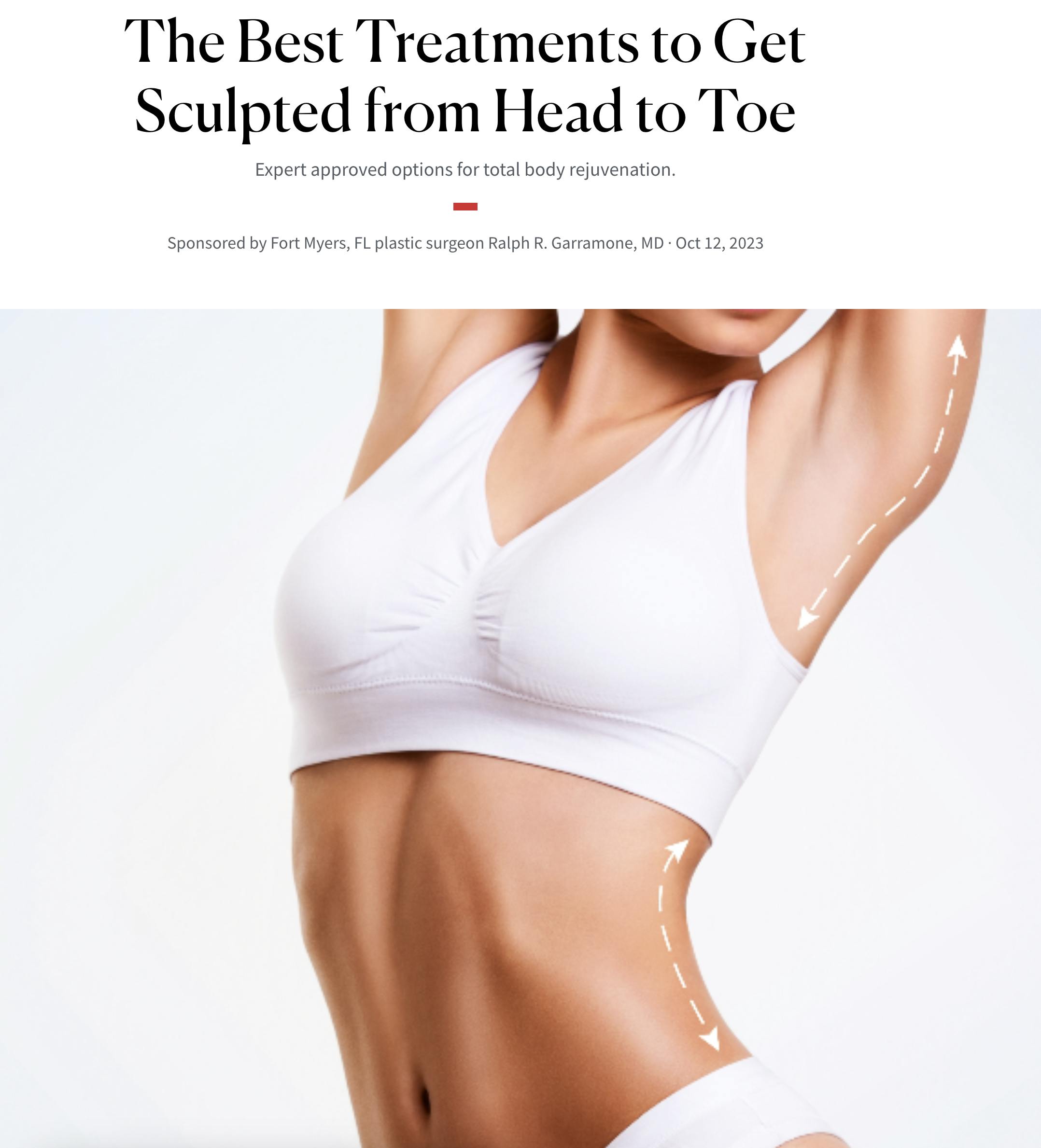 Image featuring a news article titled 'The Best Treatments to Get Sculpted from Head to Toe with Fort Myers, FL plastic surgeon Ralph R. Garramone, MD'