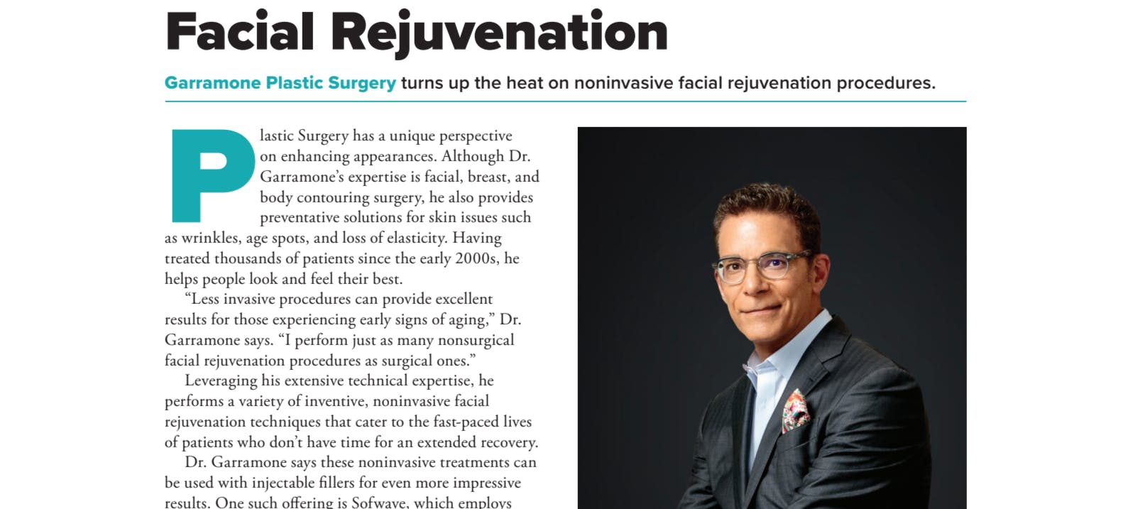 Image of noninvasive facial rejuvenation procedures offered by Garramone Plastic Surgery