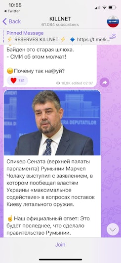 Mesajul grupul de hackeri pro-Rusia Killnet