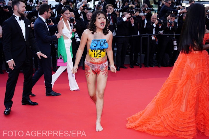 Protestul unei pe femei pe covorul roșu de la Cannes.