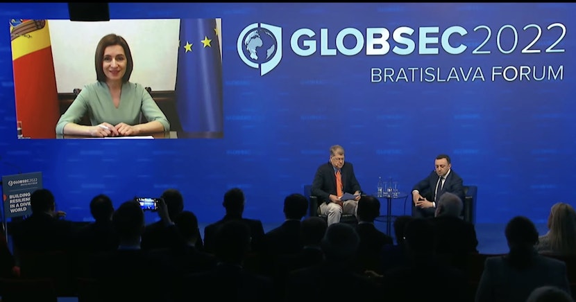 președintele Maia Sandu, Republica Moldova, la forumul GLOBSEC 2022, de la Bratislava.