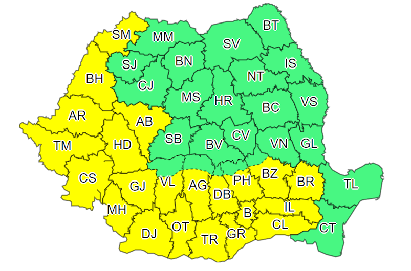 harta cu județele afectate de caniculă