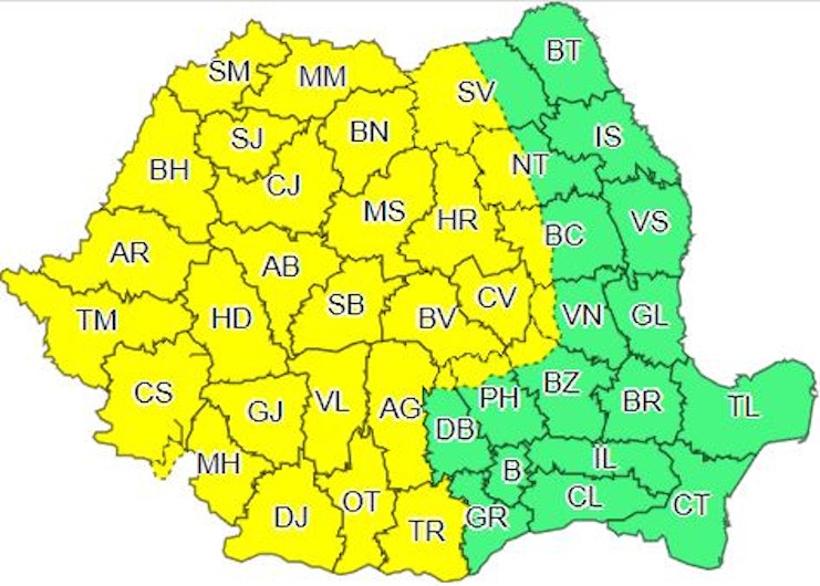 Județele vizate de codul galben de furtună