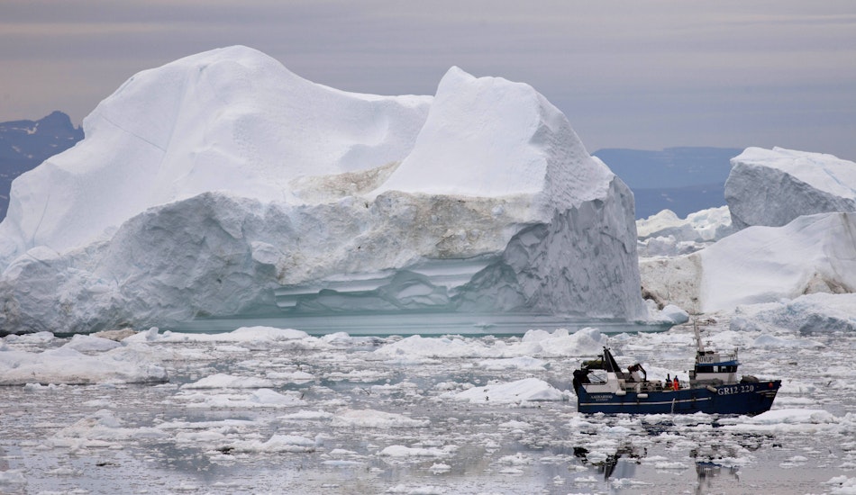 O barcă de pescuit navigând în Groenlanda