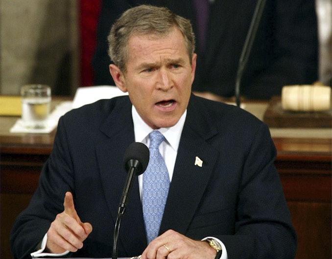 Președintele George W. Bush, în timpul discursului privind Starea Uniunii din 2002, a spus că Iranul, Irakul și Coreea de Nord formează o „Axă a Răului”