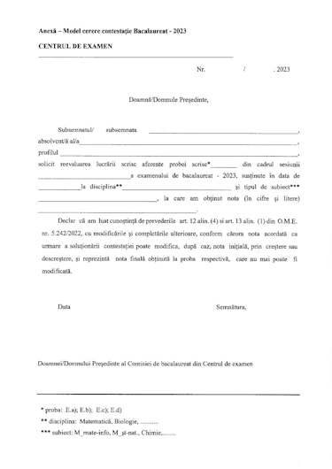cerere contestații bac 2023
