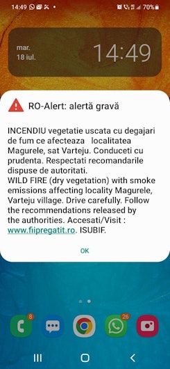 mesaj ro-alert pentru incendiul din bragadiru si magurele