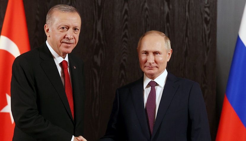 Președintele turc Recep Tayyip Erdogan, alături de omologul său rus Vladimir Putin, în septembrie 2022
