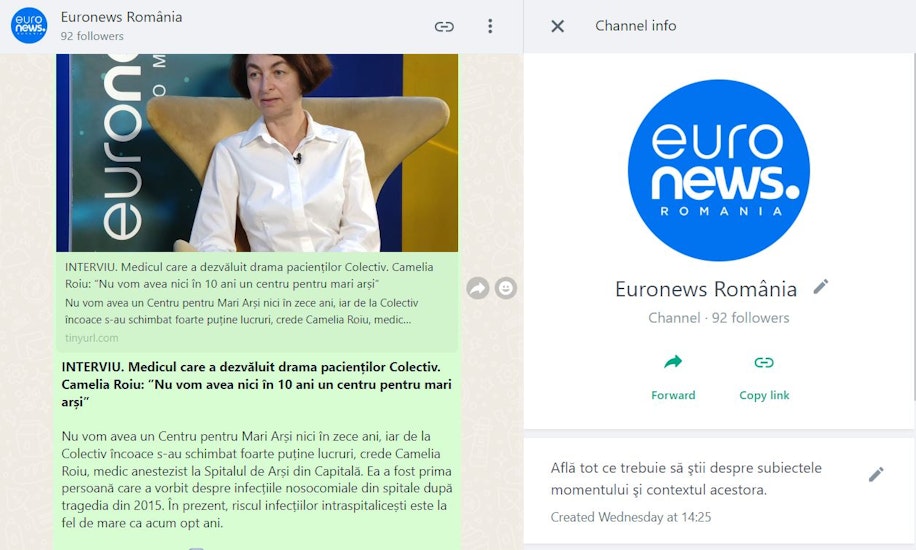 captura canal whatsapp euronews romania