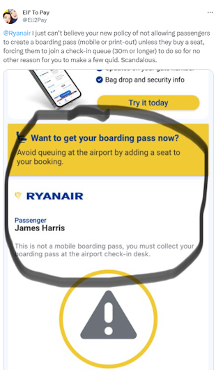 Post pe Twitter despre Ryanair