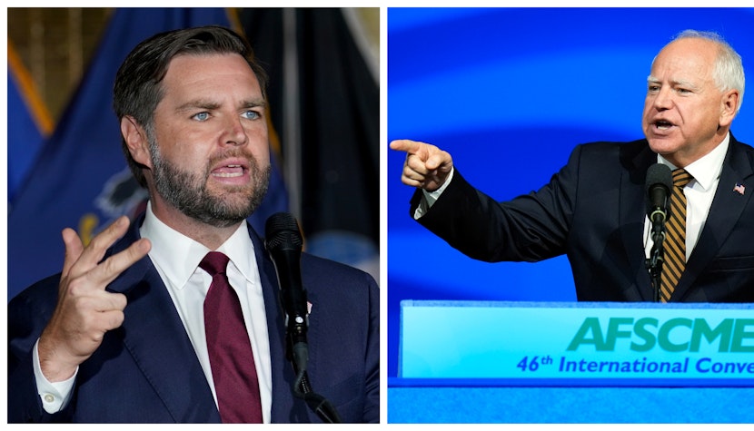 Senatorul republican J.D.Vance (stânga) și Tim Walz