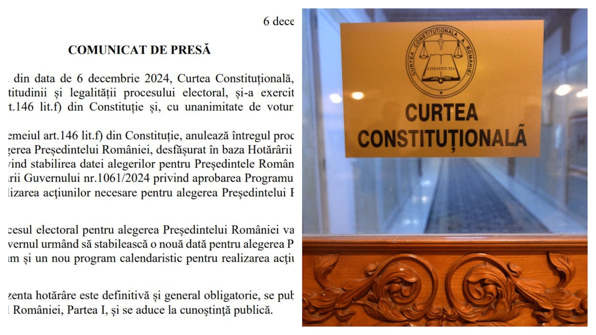 Oficial: CCR anulează primul tur al alegerilor prezidențiale 2024. Procesul electoral se reia de la zero Oficial: CCR anulează primul tur al alegerilor prezidențiale 2024. Procesul electoral se reia de la zero