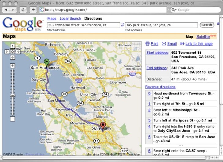 interfata google maps in 2005