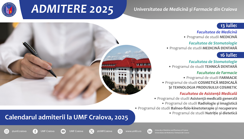 UMF Craiova anunță calendarul concursului de admitere 2025 banner admitere umf craiova 2025