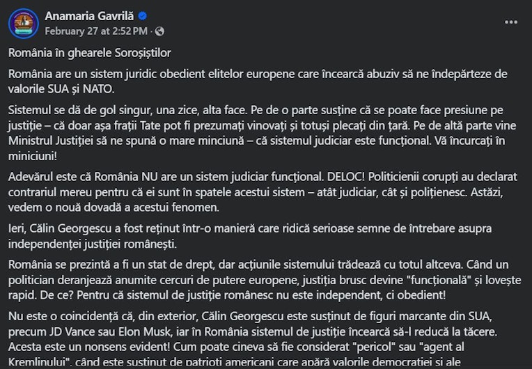 postare facebook anamaria gavrila