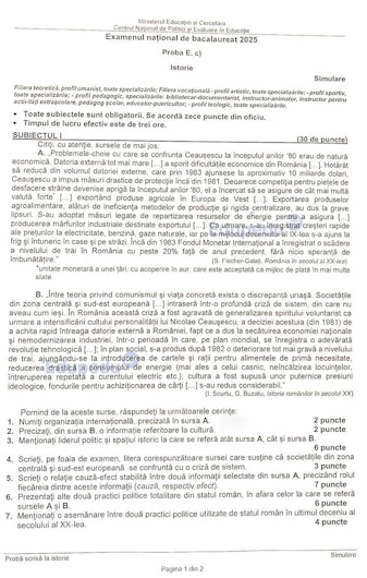 Subiecte simulare Bac 2025 la Istorie