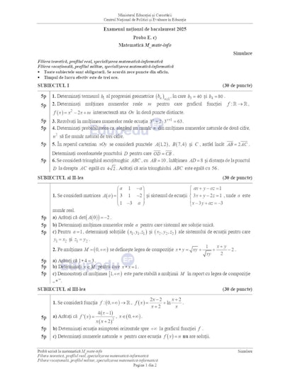 subiecte simulare bac 2025 matematica