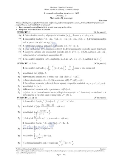 subiecte simulare bac 2025 matematica
