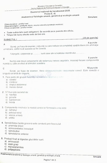 Subiectele la Logică la simulare Bac 2025