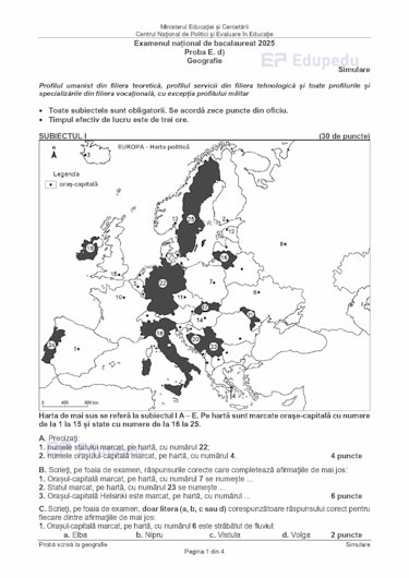 Subiectele la Geografie la simulare Bac 2025