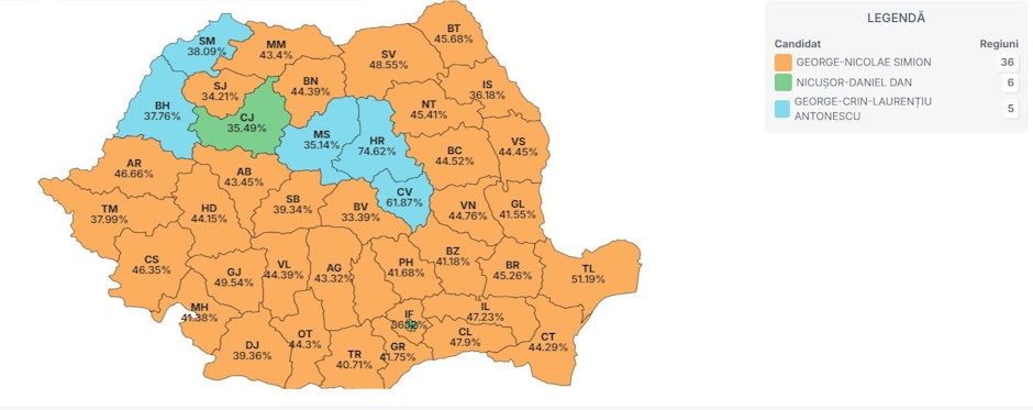 harta rezultate alegeri prezidentiale 2025