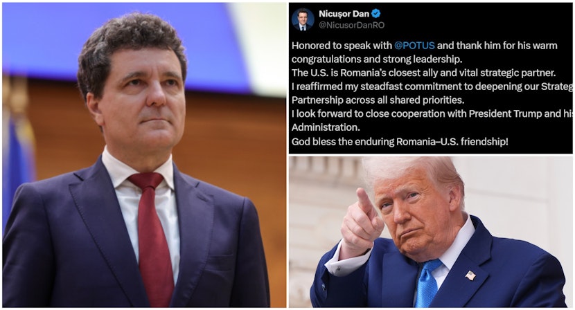 colaj cu fotografiile lui nicușor dan, donald trump și o captură cu mesajul lui nicușor dan