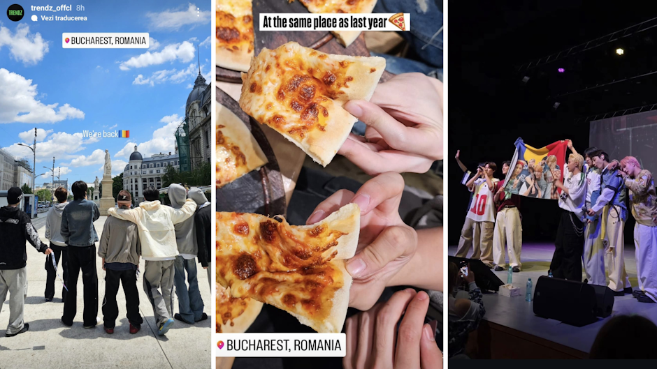 Colaj foto cu story-urile de pe Instagram ale trupei TRENDZ, din perioada cât au fost în România.