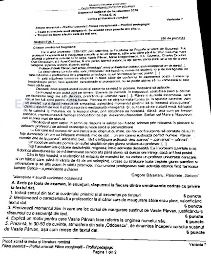 Subiecte Bac 2025 Limba română, pagina 1