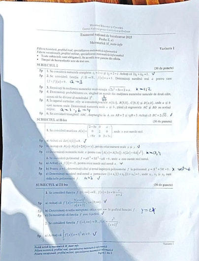 Subiecte Bac 2025 la Matematică, mate-info, pagina 1