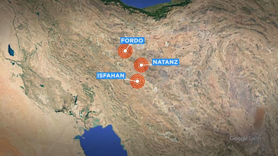 Hartă cu siturile nucleare iraniene lovite de SUA