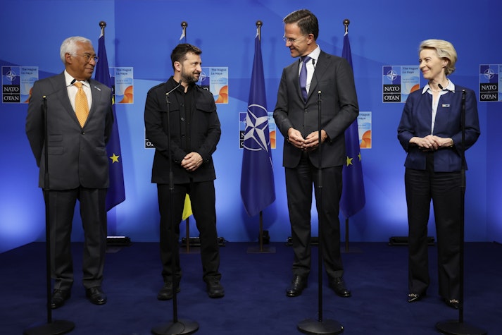 Antonio Costa, Volodimir Zelenski, Mark Rutte și Ursula von der Leyen