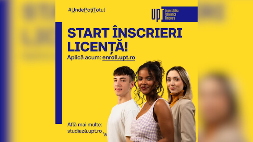 afiș cu mesajul start înscrieri licenta, cu fundal galben