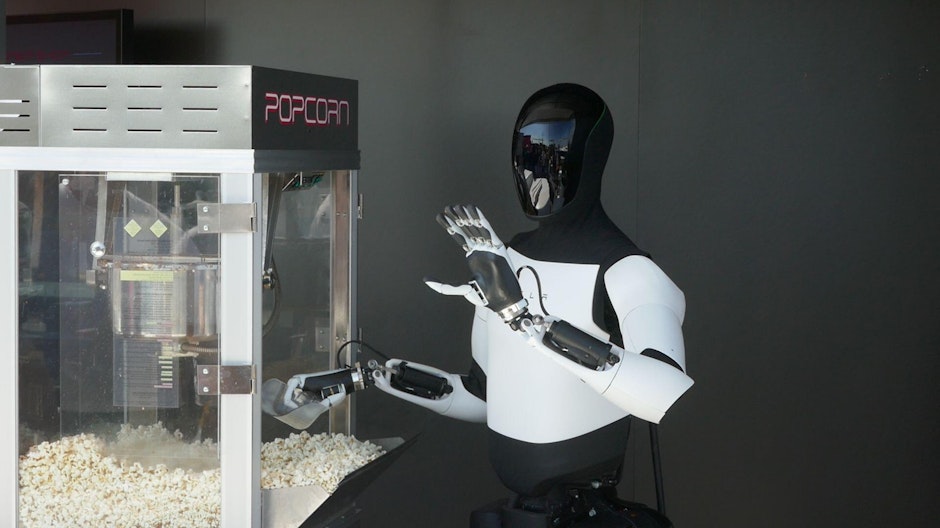Robotul umanoid Optimus servește popcorn în restaurantul Tesla